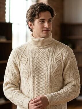 Vintage Geoffry Valentine 100% Heavy Wool Cable Knit Turtleneck Sweater S | Crea
